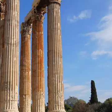 Ruins of the ancient site of Olympia, specifically the Philippeion in the Altis of Olympia, which was an Ionic circular memorial of ivory and gold. The Olympic games originate from there.