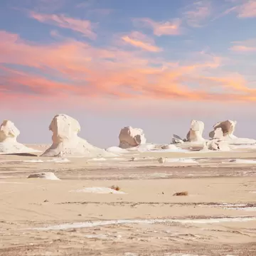 Chalk rock formations in White Desert National Park in Egypt.