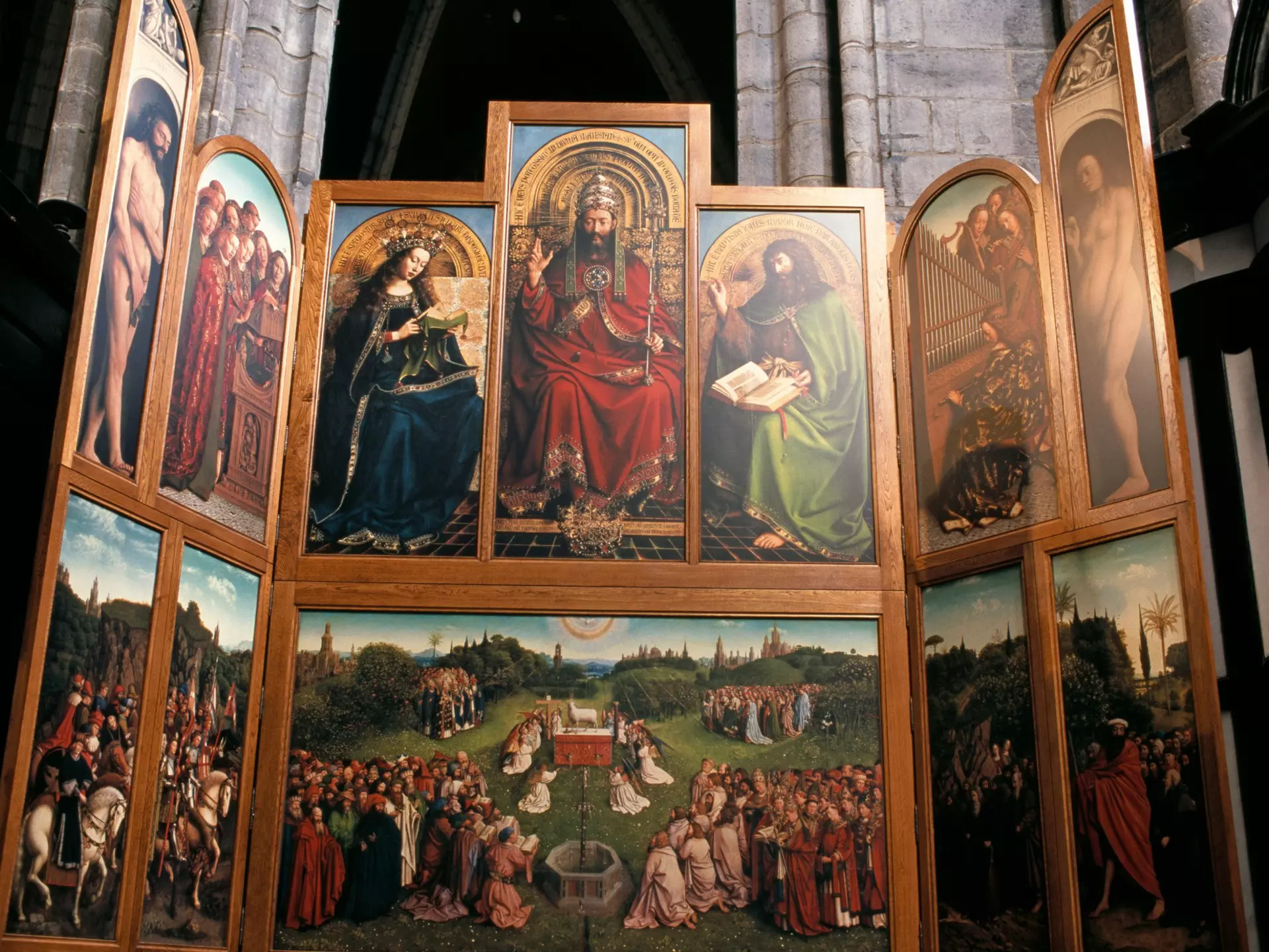 The Ghent Altarpiece inside St Bavo Cathedral. Invictus SARL / Alamy Stock Photo