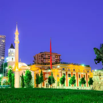 The Et'hem Bey Mosque in Skanderbeg Square, at night, Tirana - Albania