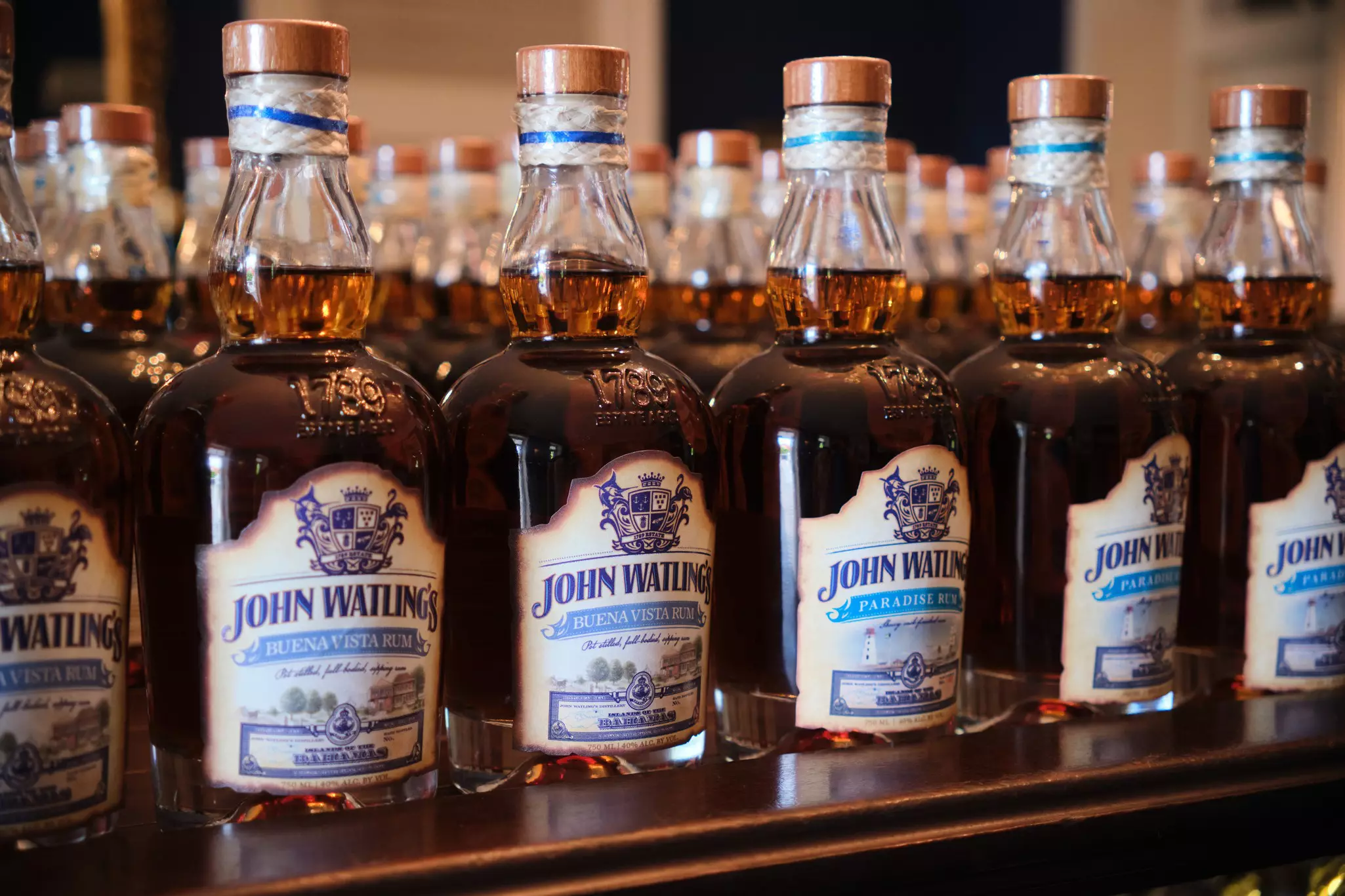 Bottles of rum at John Watling's Distillery.