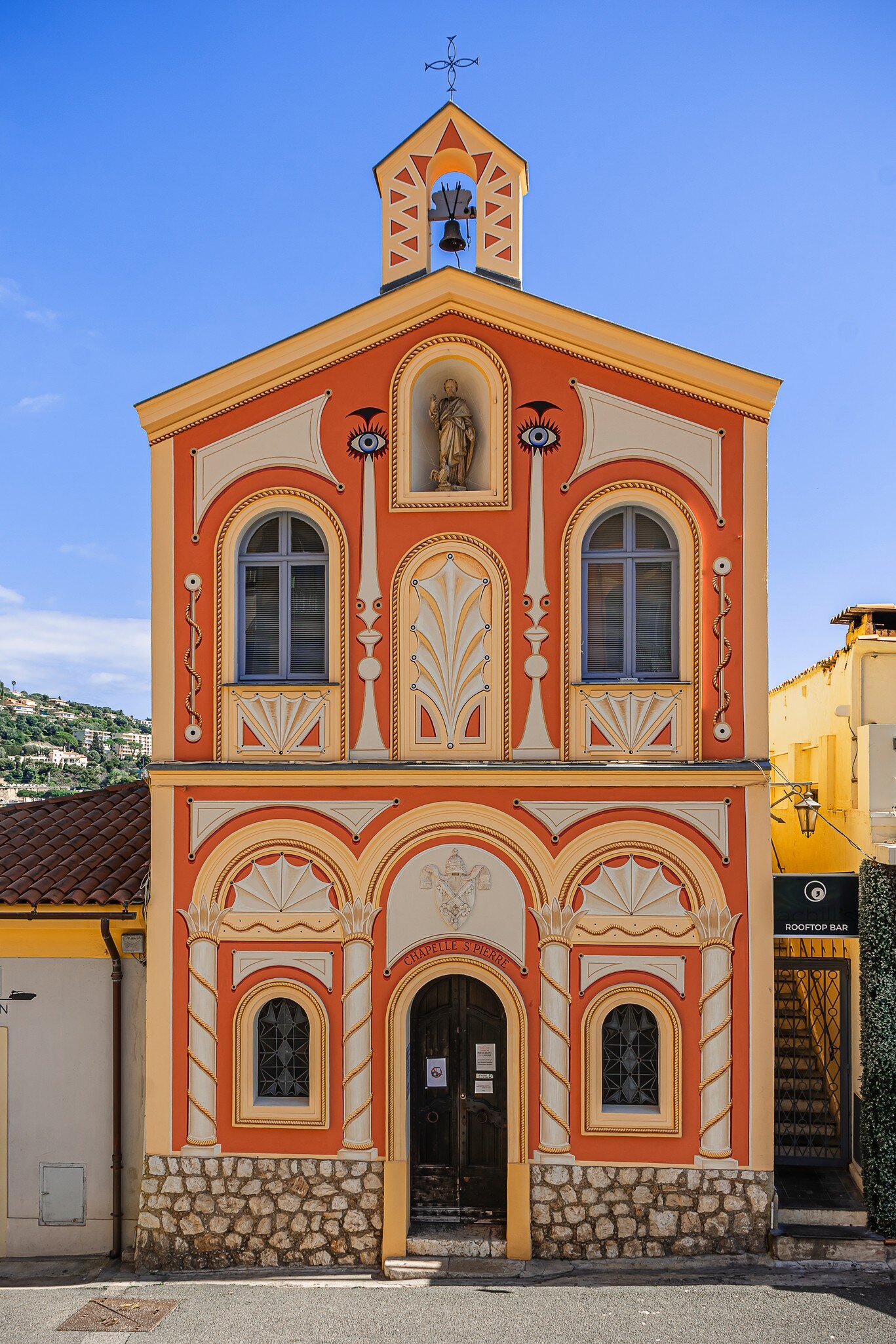 The facade of the Saint Pierre chapel in Villefranche-sur-Mer, Nice, France.