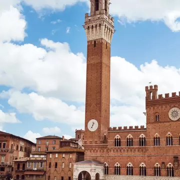 Piazza del Campo, Siena, Italy - stock photo
Pictured is the Torre del Mangia and town hall building which also houses the Museo Civico
