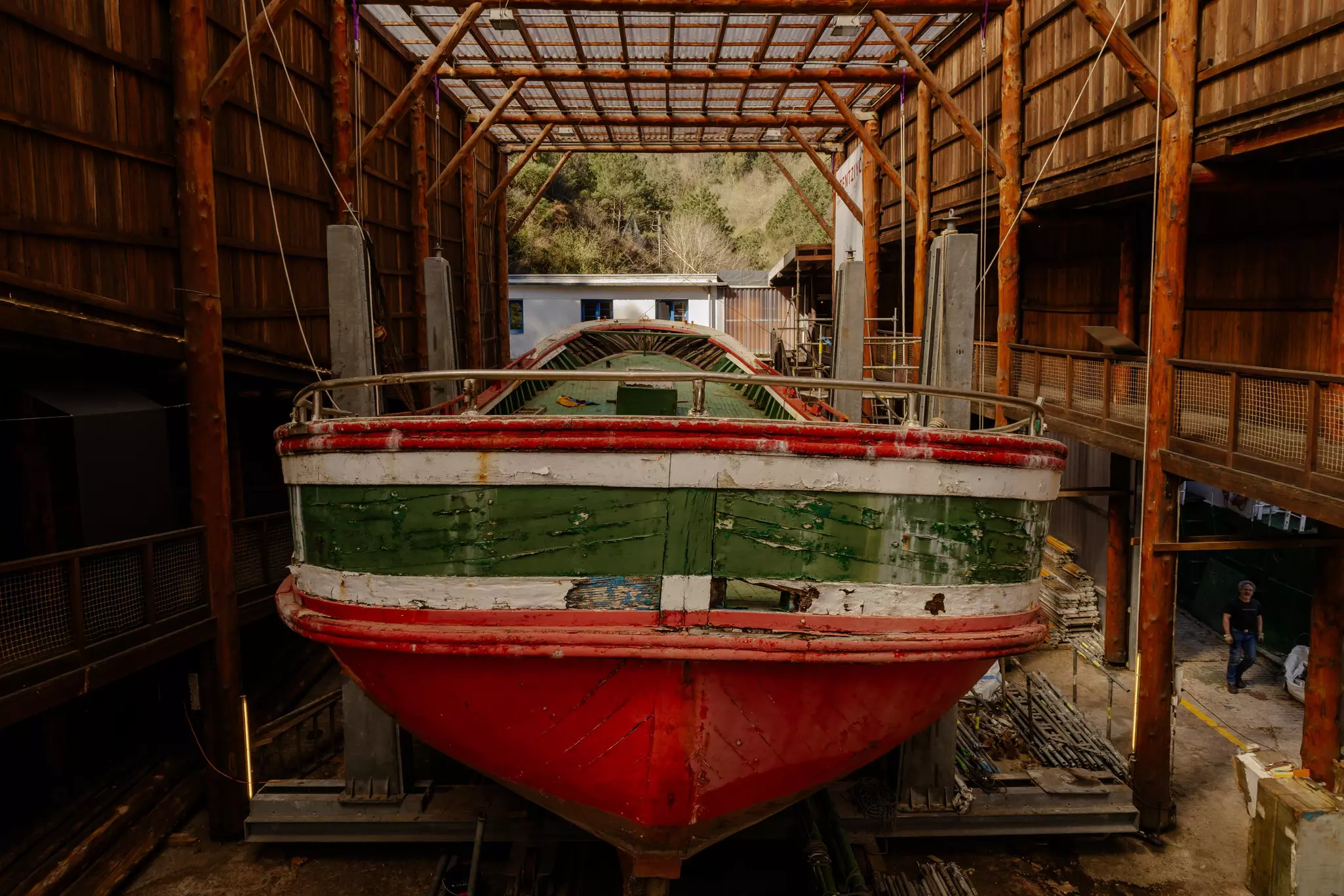 An old ship inside the Basque shipyard museum in Pasaia, San Sebastián.