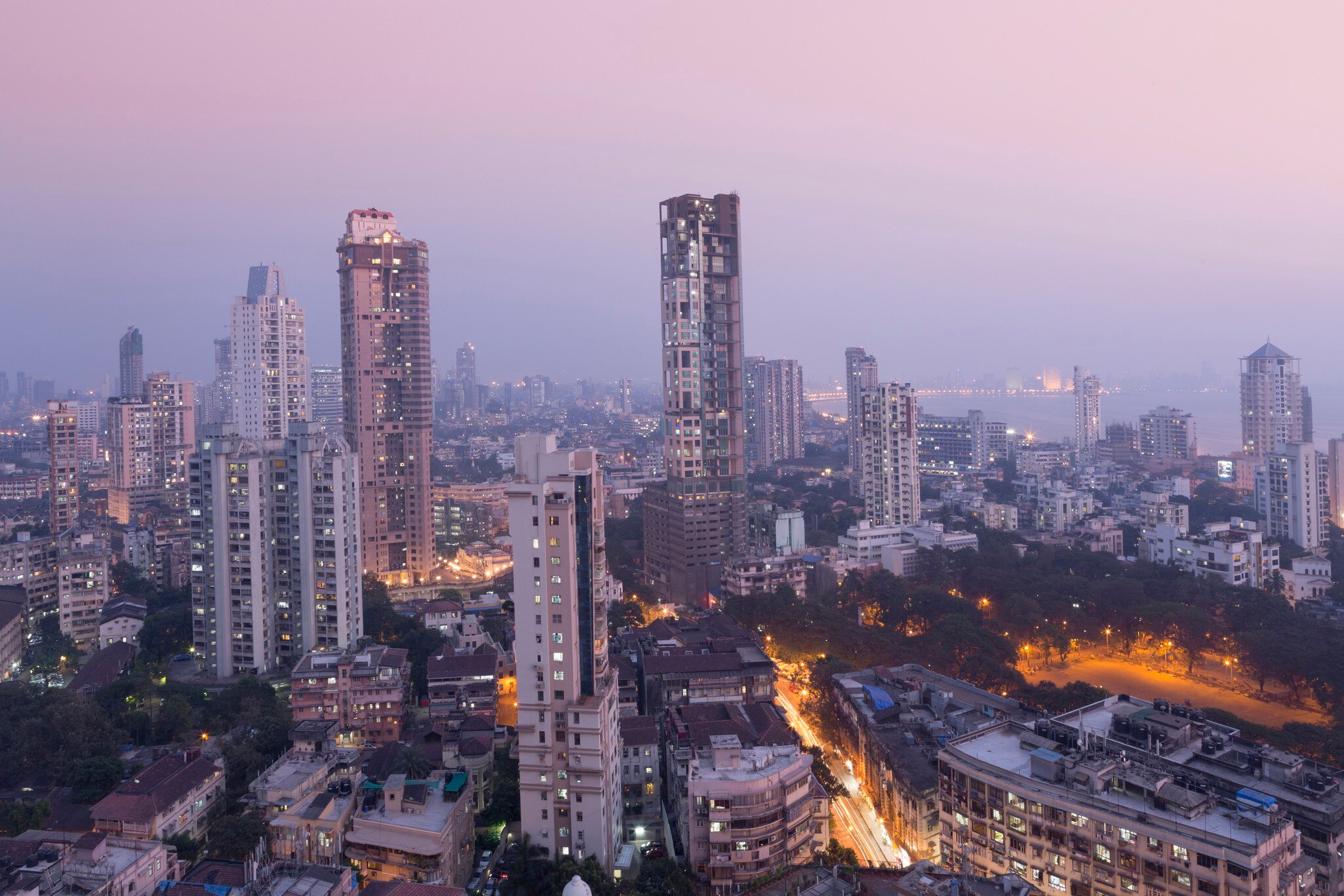 Mumbai skyline from Malabar Hill, Mumbai, Maharashtra, India, Asia