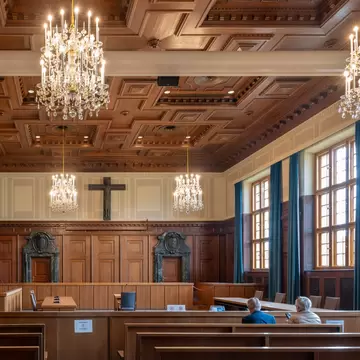 Courtroom 600 in the 'Memorium', where the Nuremberg trials took place, held by the Allies against representatives of the defeated Nazi Germany.
