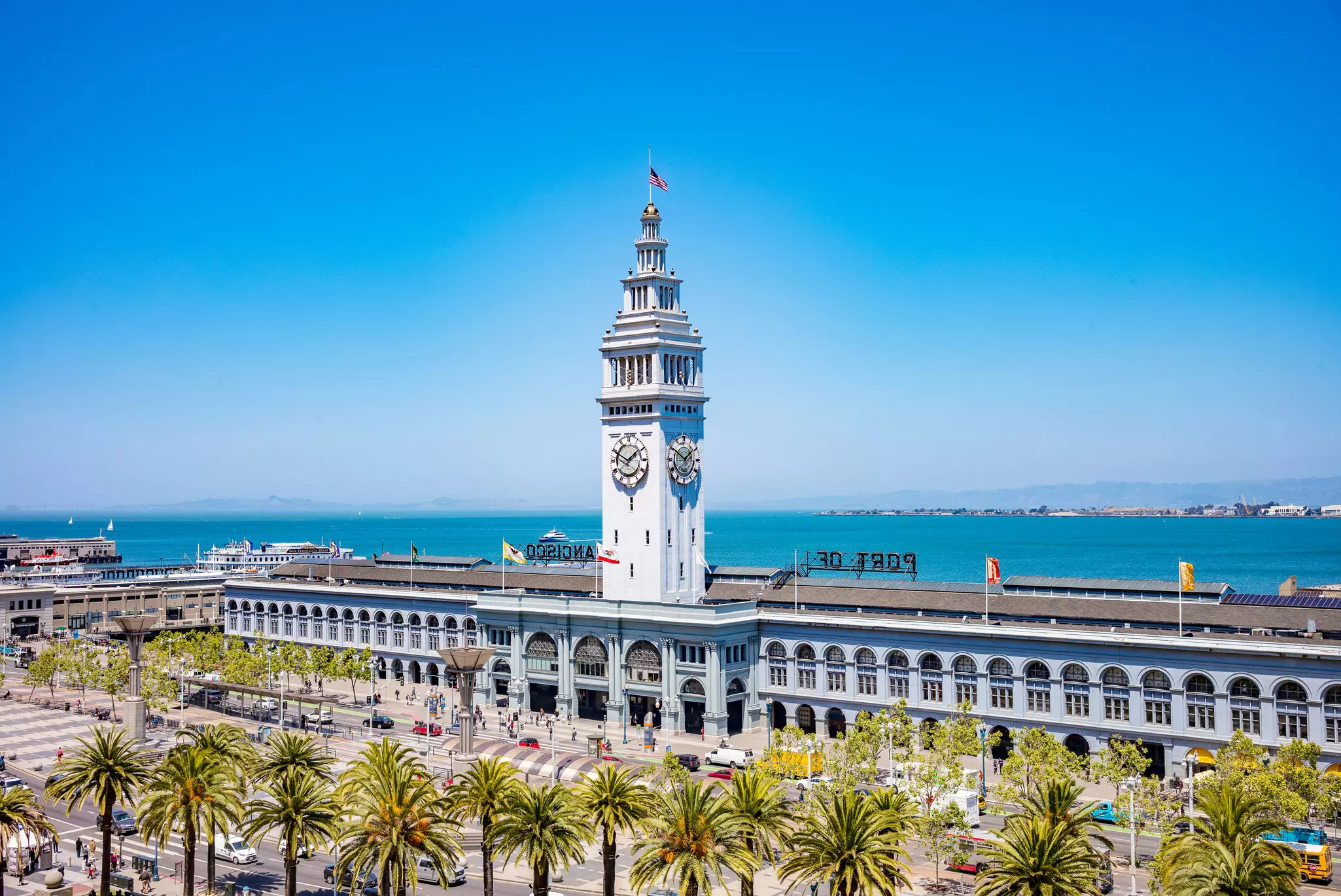 San Francisco Ferry Building, Port of San Francisco, California.  Blue Sunny Sky