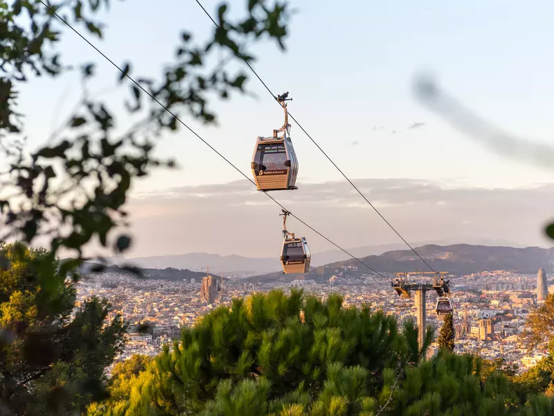 Cable cars in a hilly city.