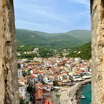 View over the town of Parga from the Venetian castle, in Greece.