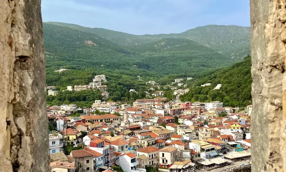 View over the town of Parga from the Venetian castle, in Greece.