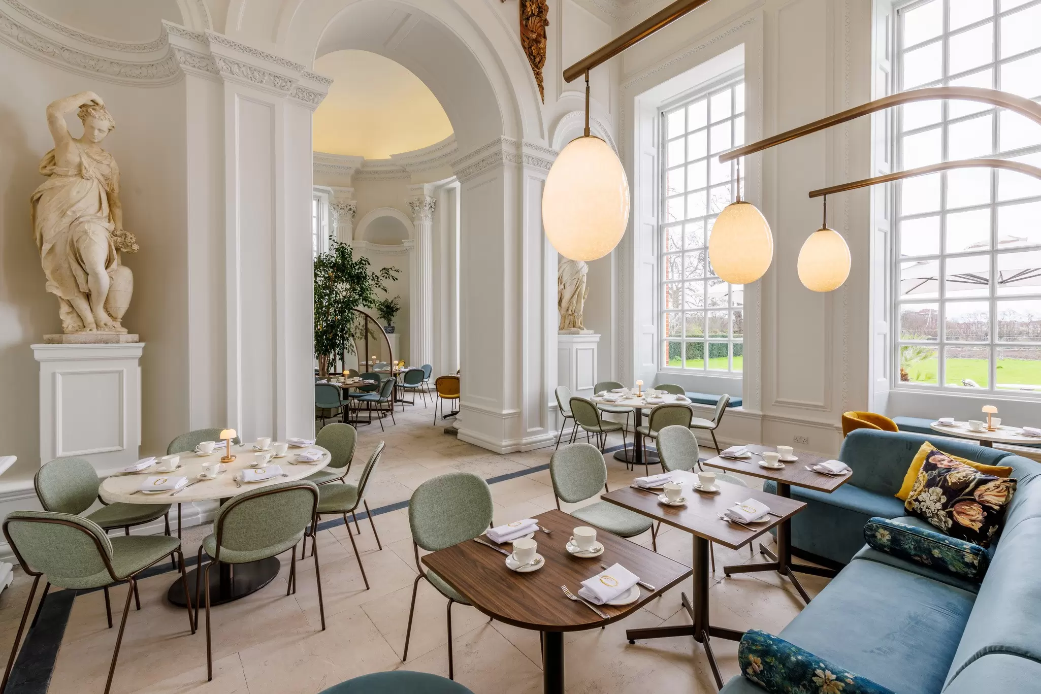 Light filled interior for afternoon tea in the Orangery at Kensington Palace, London