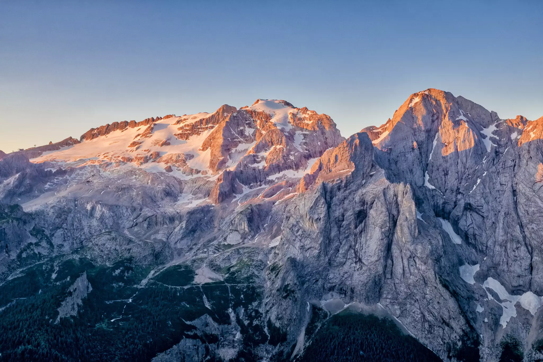 View of the summit of Marmolada at sunrise