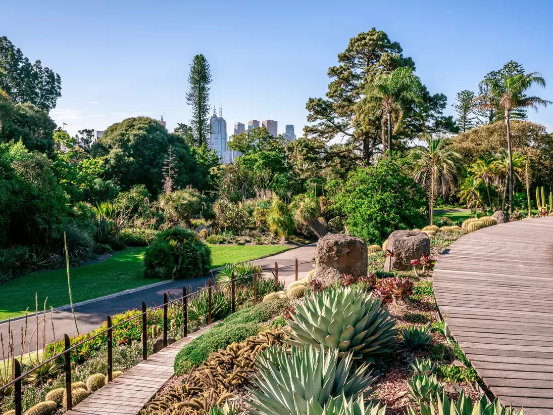 Royal Botanic Gardens scenic view in Melbourne, Victoria, Australia.
