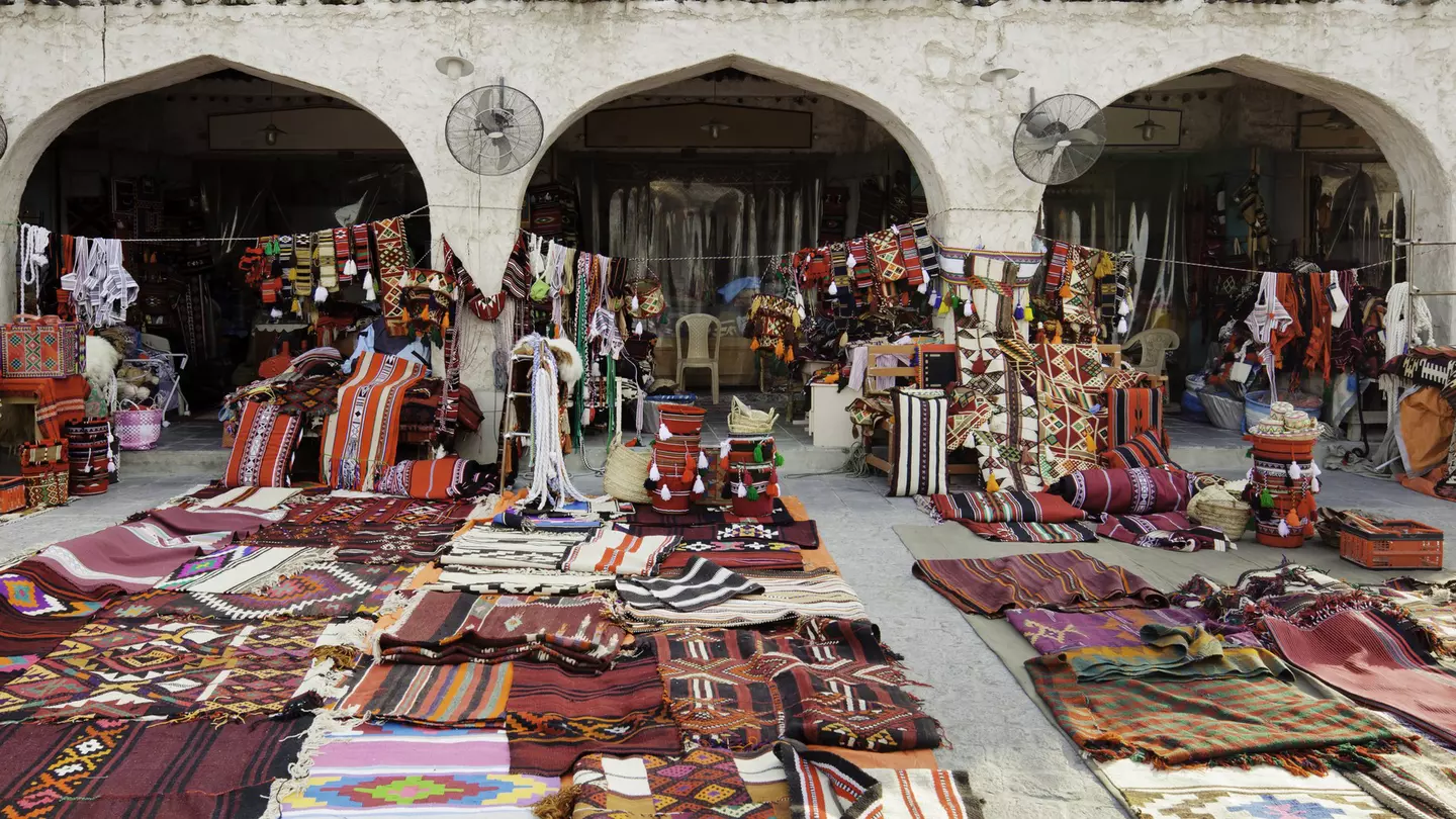 Textile shop along the street in the Souq Waqif area in Doha, Qatar