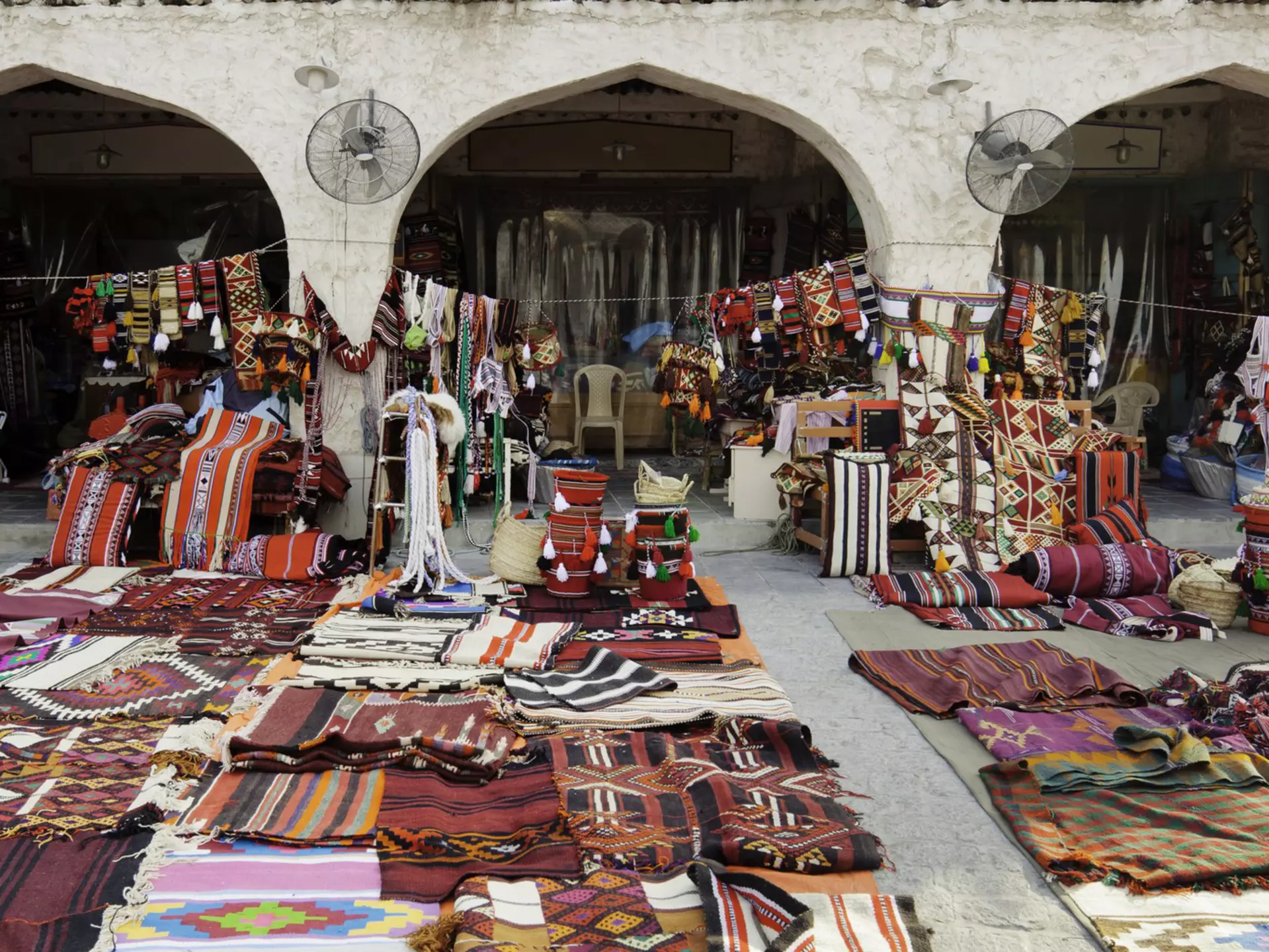 Textile shop along the street in the Souq Waqif area in Doha, Qatar