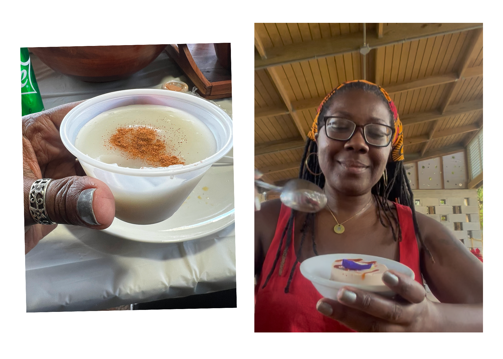 Alicia trying dessert in Puerto Rico