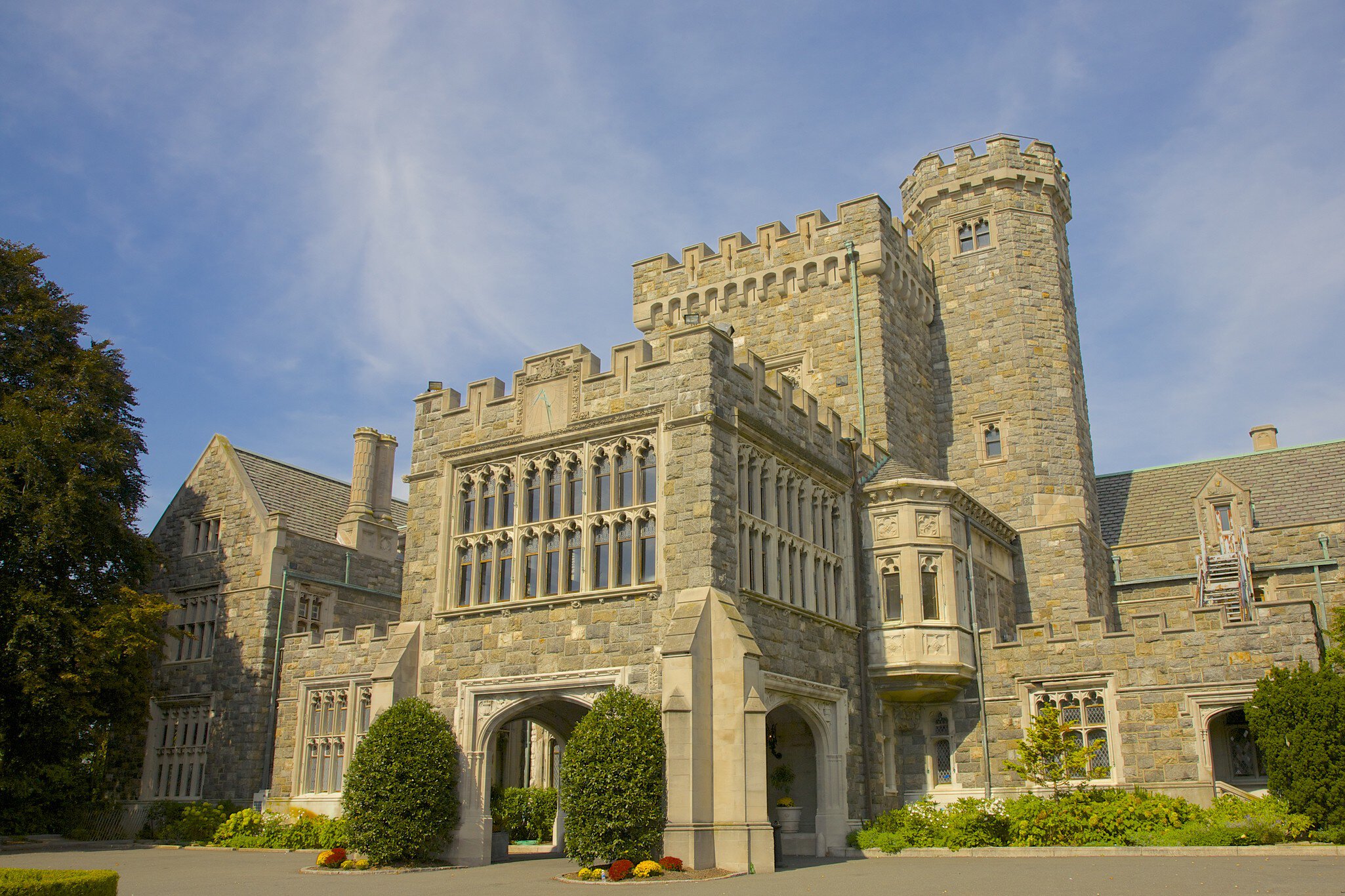 Stone castle under blue skies