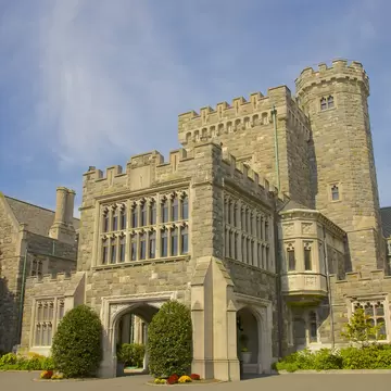Stone castle under blue skies