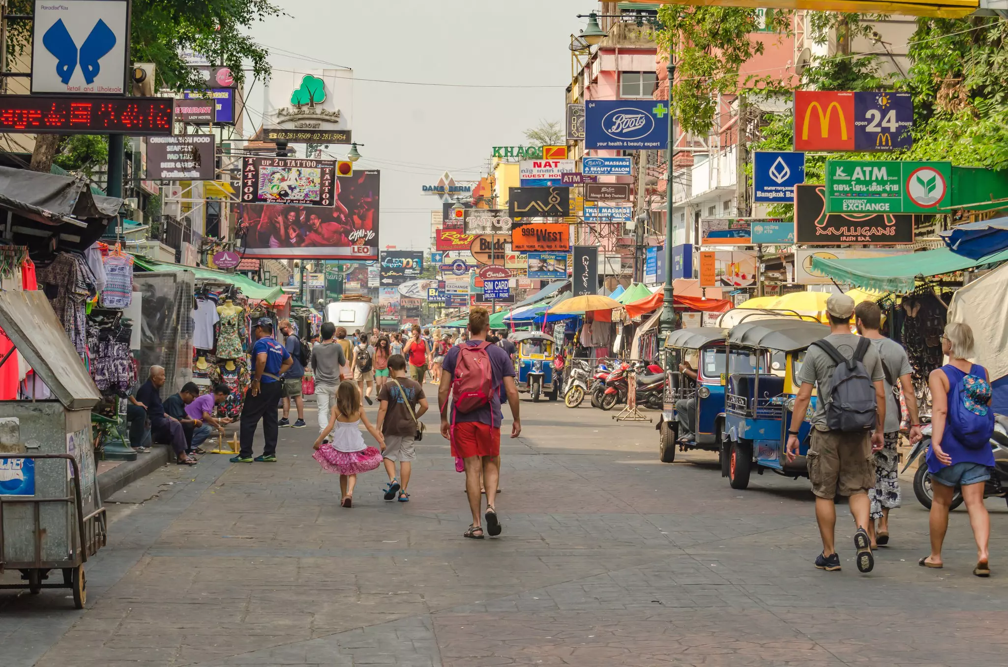 Tourists in Khao San Road - one of the most popular attractions for foreigners.