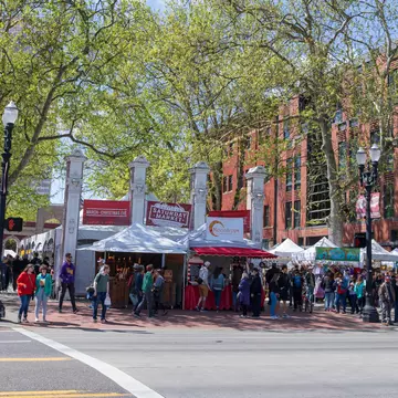 Portland, Oregon - April 27, 2019 : Scene of Portland Saturday Market at Waterfront park along Willamette riverside in downtown Portland