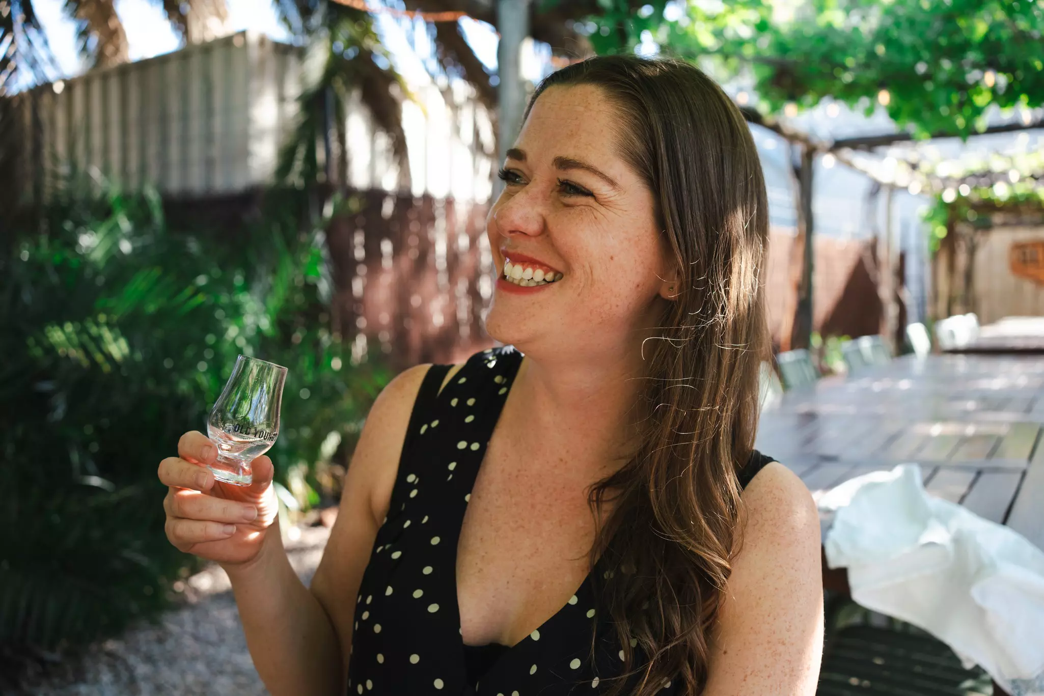 Jessica Lockhart sampling gin at Old Young's Distillery in the Swan Valley © Natasha Bazika