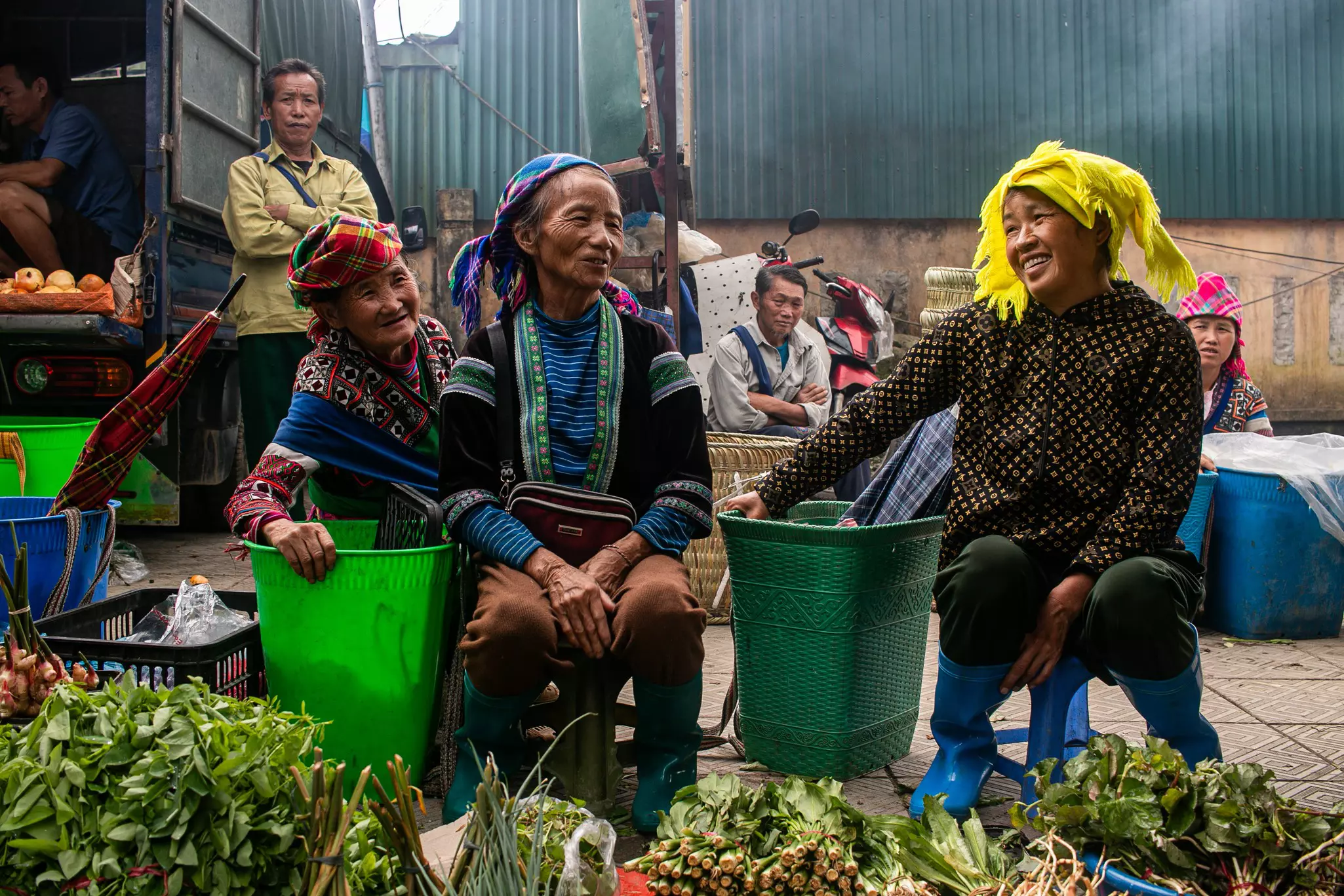 Traders at a tribal market in Lai Chau, northern Vietnam. May 2024.