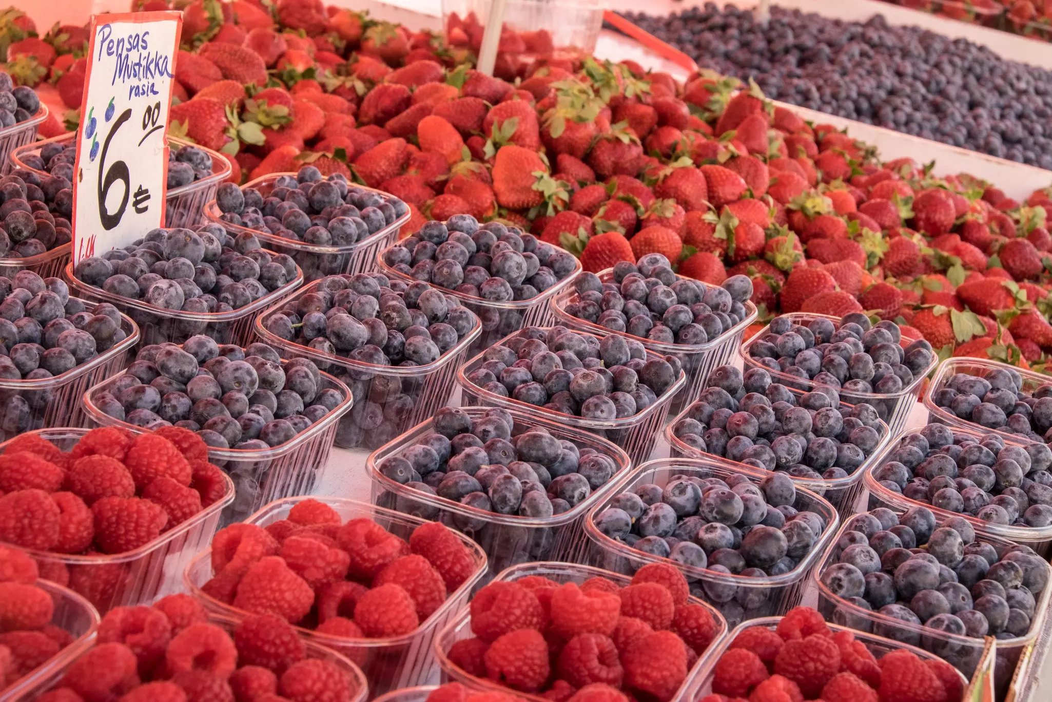 Fresh berries on sale at a market in Helsinki, Finland.