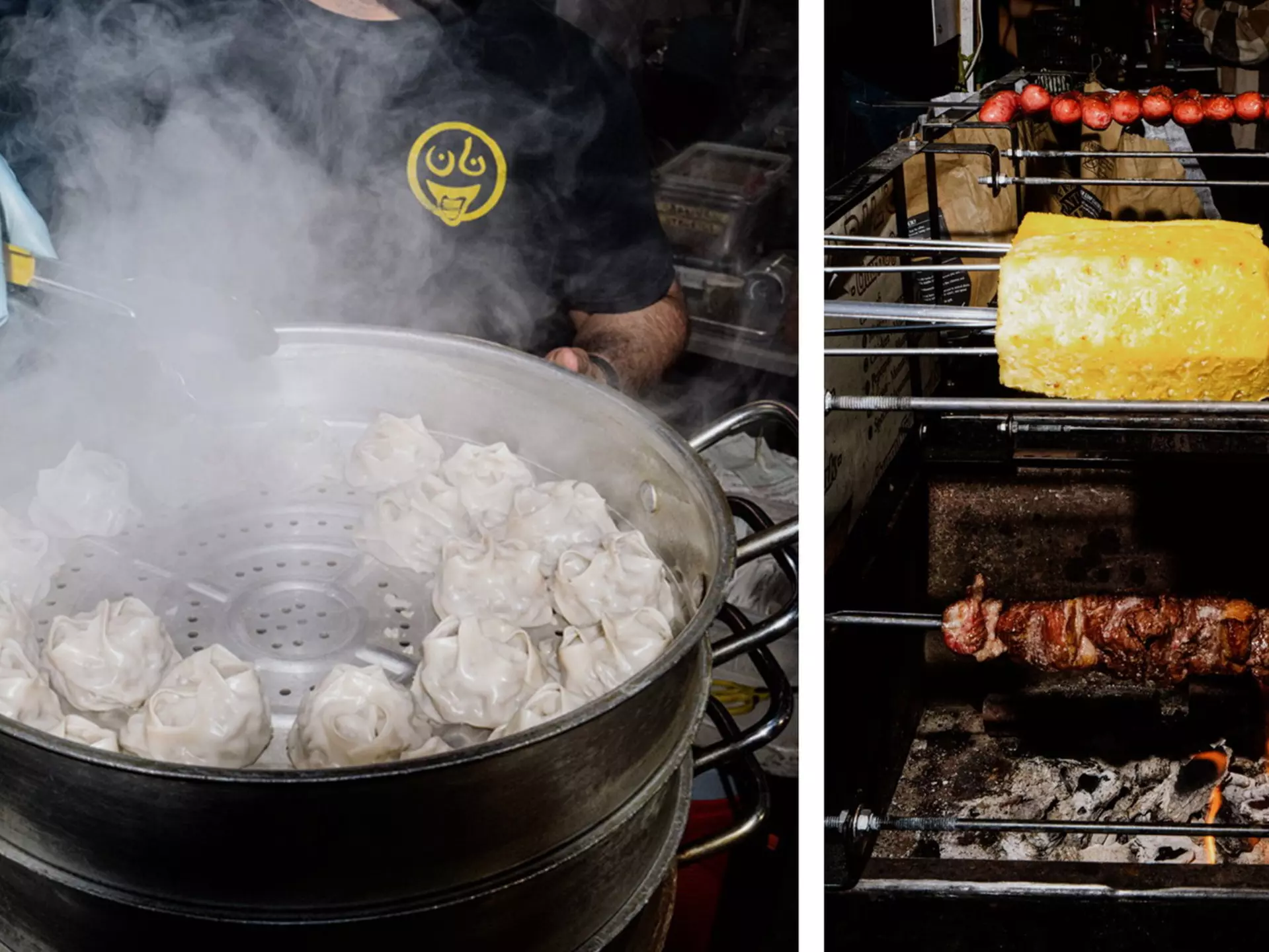Left: Afghan mantu at Nansense; Right: Brazilian churrasco at Misterbocadillos. Brian Bills via Queens Night Market