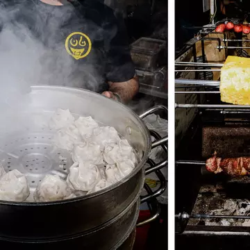 Left: Afghan mantu at Nansense; Right: Brazilian churrasco at Misterbocadillos. Brian Bills via Queens Night Market