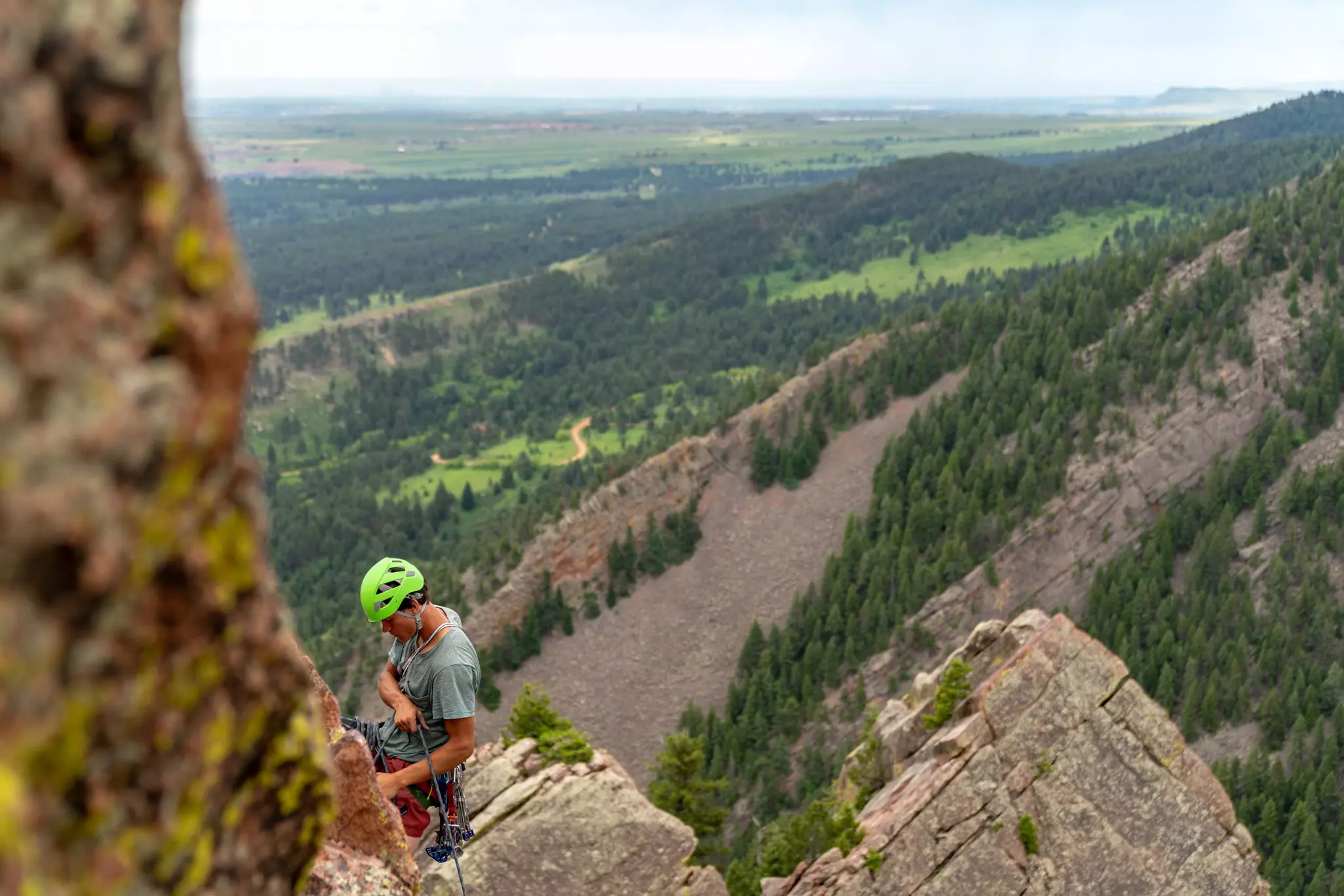 Rock Climbers on the classic route 'Yellow Spur' In Eldorado Canyon State Park, Colorado