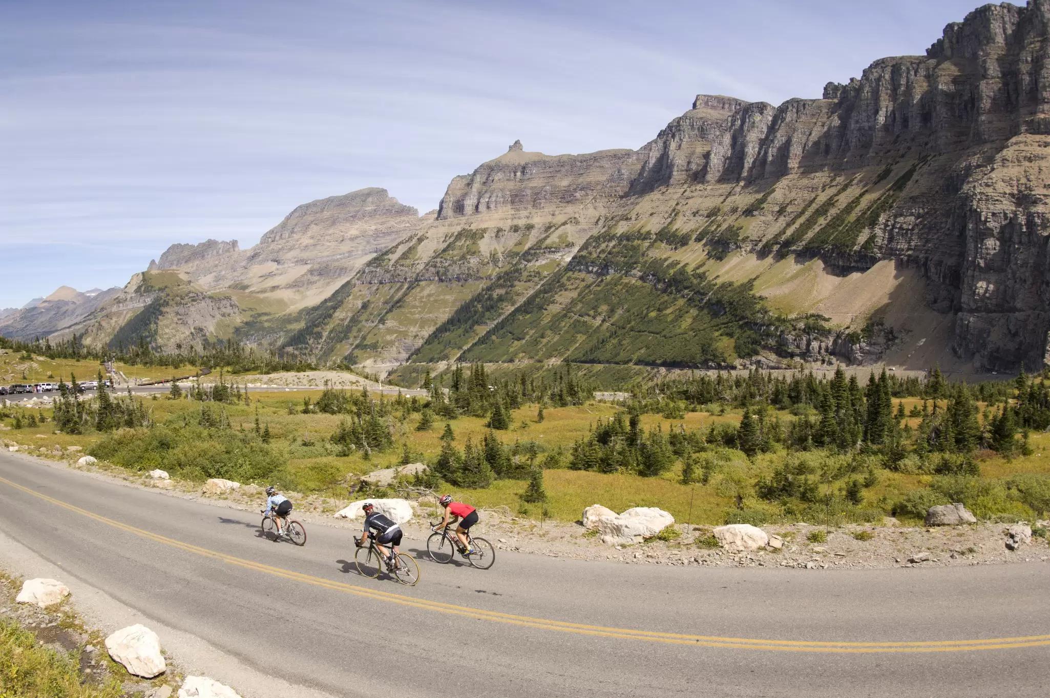 Road biking on a high alpine road in Glacier NP.