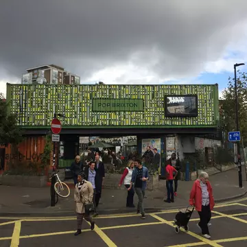 A road cuts through Manitou Springs, Colorado