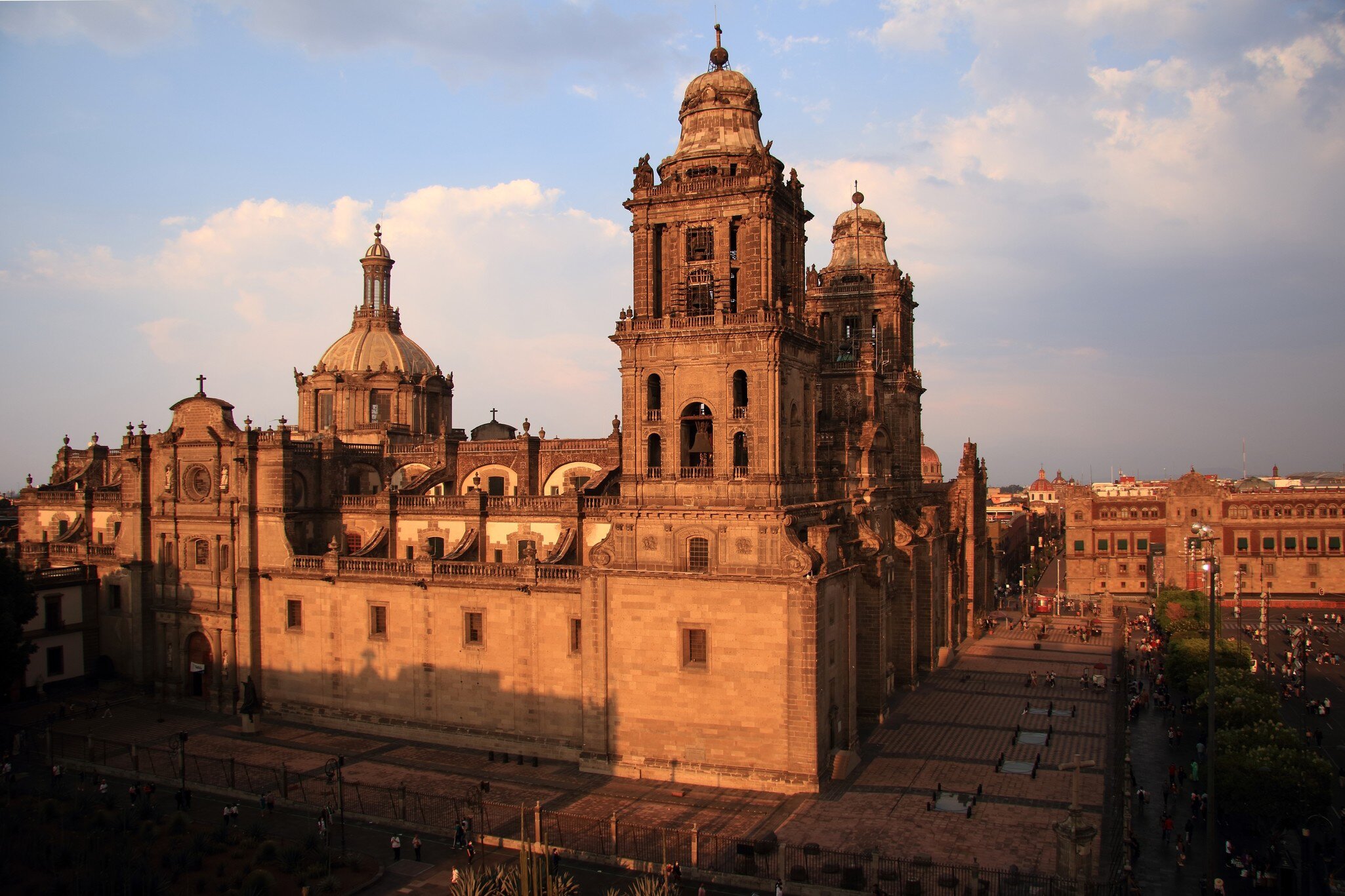 The Metropolitan Cathedral seen from the Zocolo in Mexico City.