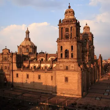 The Metropolitan Cathedral seen from the Zocolo in Mexico City.