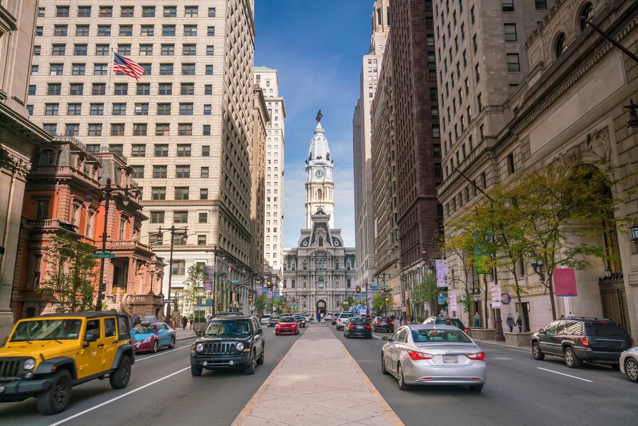 City Hall a the end of a busy street in Philadelphia. f11photo/Shutterstock