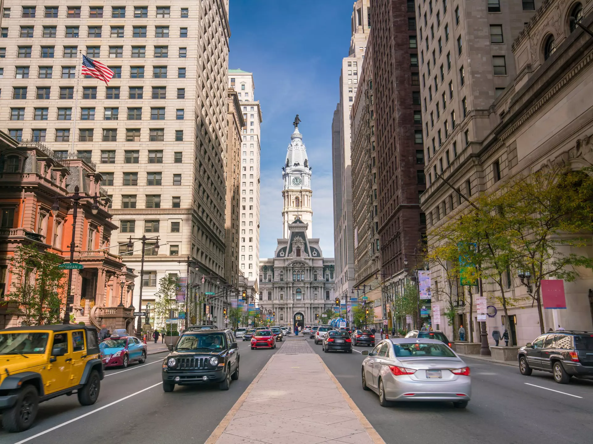 City Hall a the end of a busy street in Philadelphia. f11photo/Shutterstock