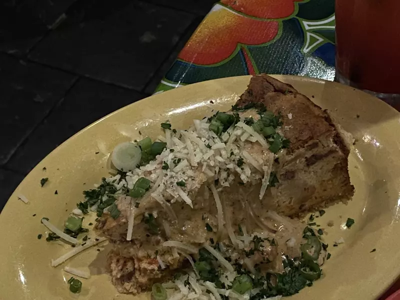 A slice of the savory alligator cheesecake at Jacques-Imo's in New Orleans