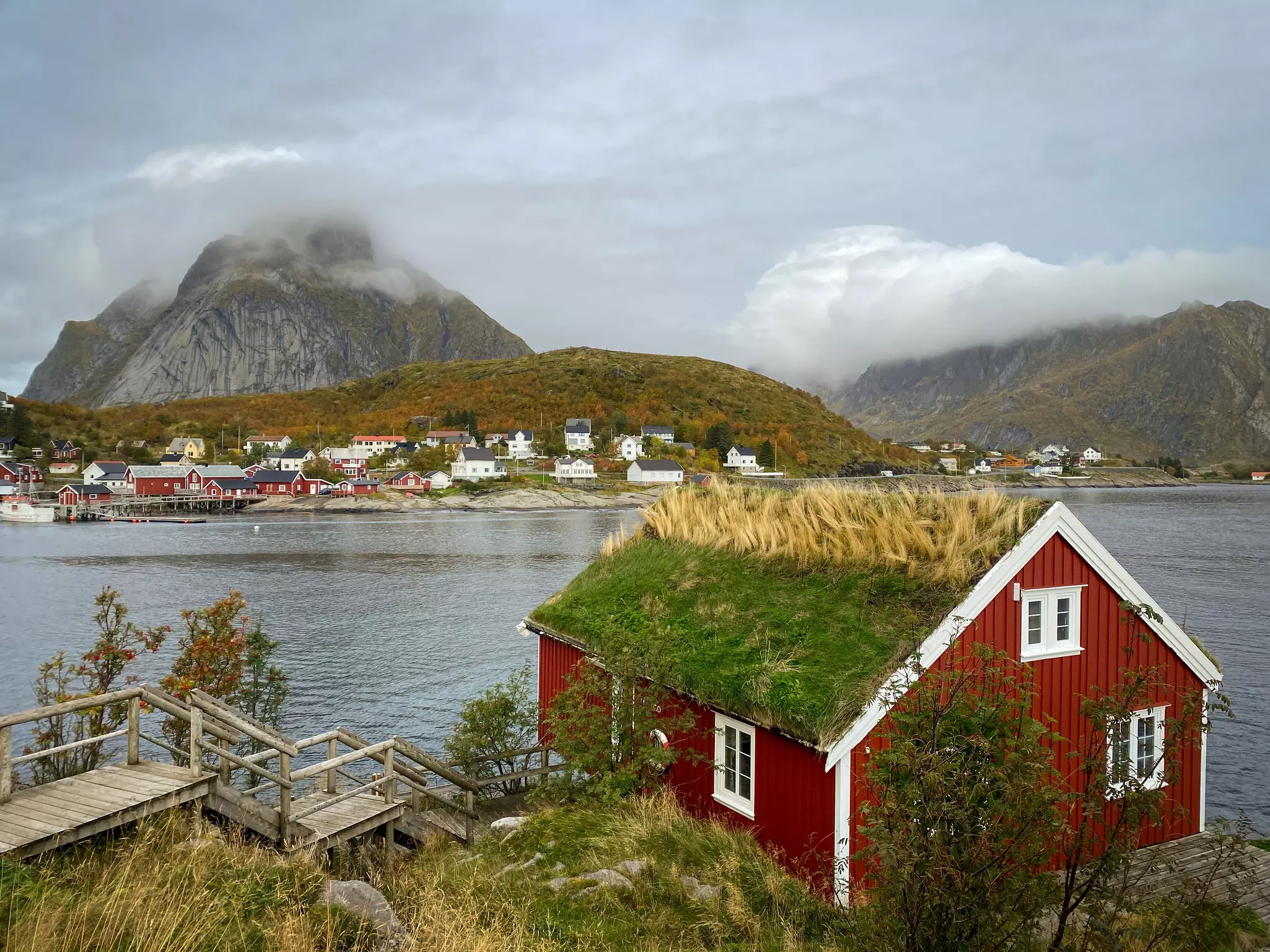 The Lofoten Islands turf roofs and traditional Rorbuer Fishermans Cottage look pretty in all seasons © Daniel James Clarke