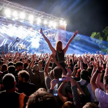A crowd enjoys the performance at the main stage of EXIT festival. Aleksandar Kamasi / Shutterstock