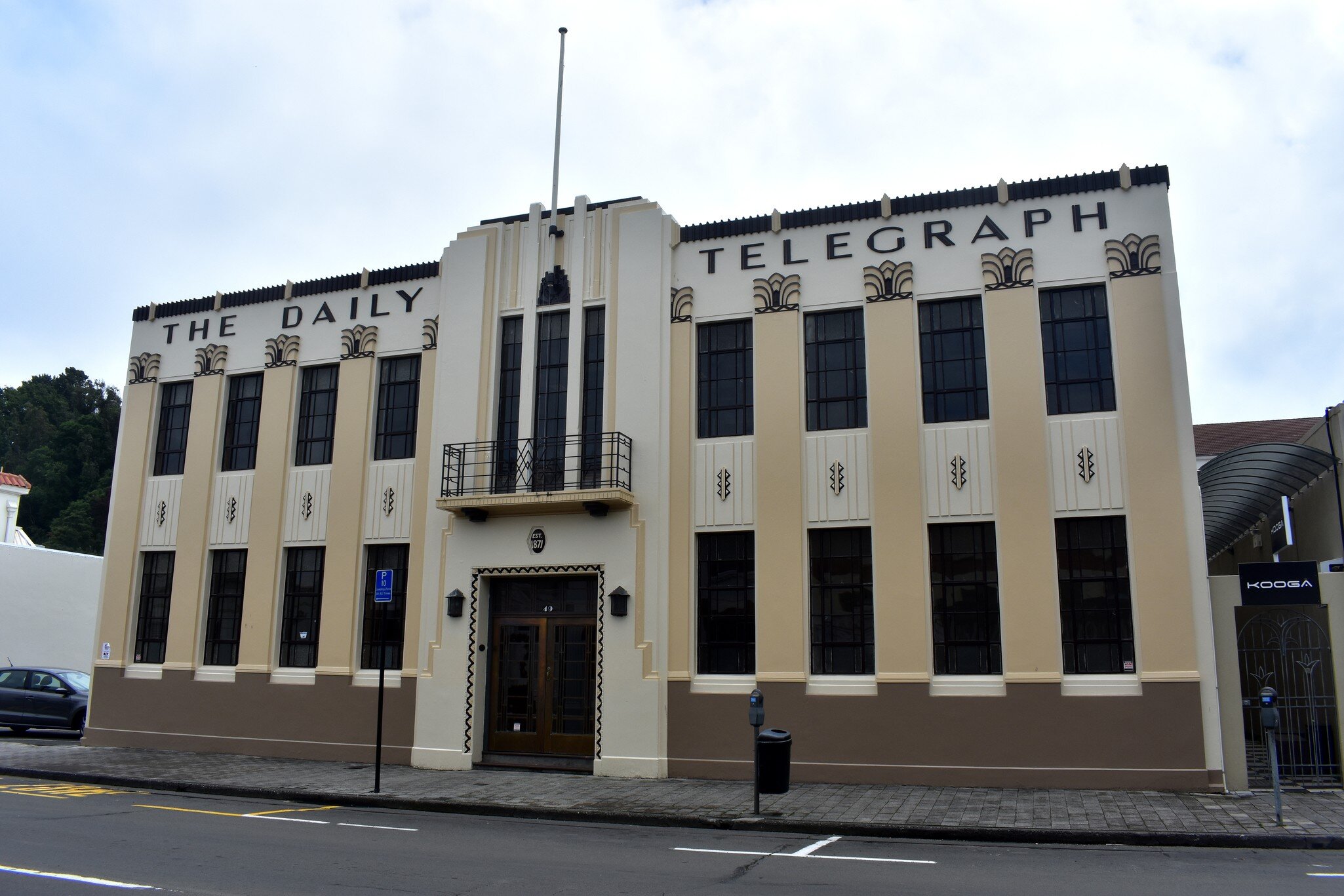 Napier, New Zealand, December 24, 2018: Daily Telegraph building, one of Napier's most famous art deco buildings. After an earthquake in 1931 Napier was rebuilt in art deco style.; Shutterstock ID 1308112384;