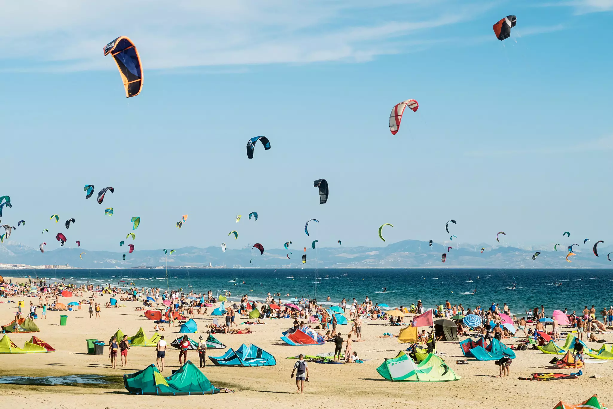 Kitesurfing on the beach.