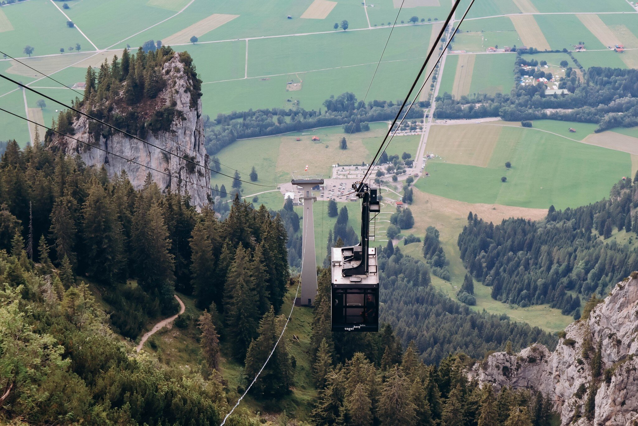The Tegelberg Cable Car climbs Tegelberg mountain near Schwangau, Germany.