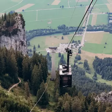 The Tegelberg Cable Car climbs Tegelberg mountain near Schwangau, Germany.