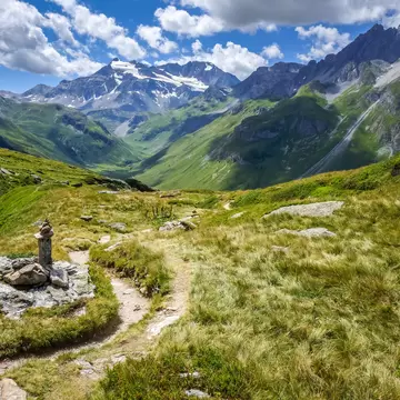 Alpine glaciers and mountains landscape in Pralognan la Vanoise. French alps.