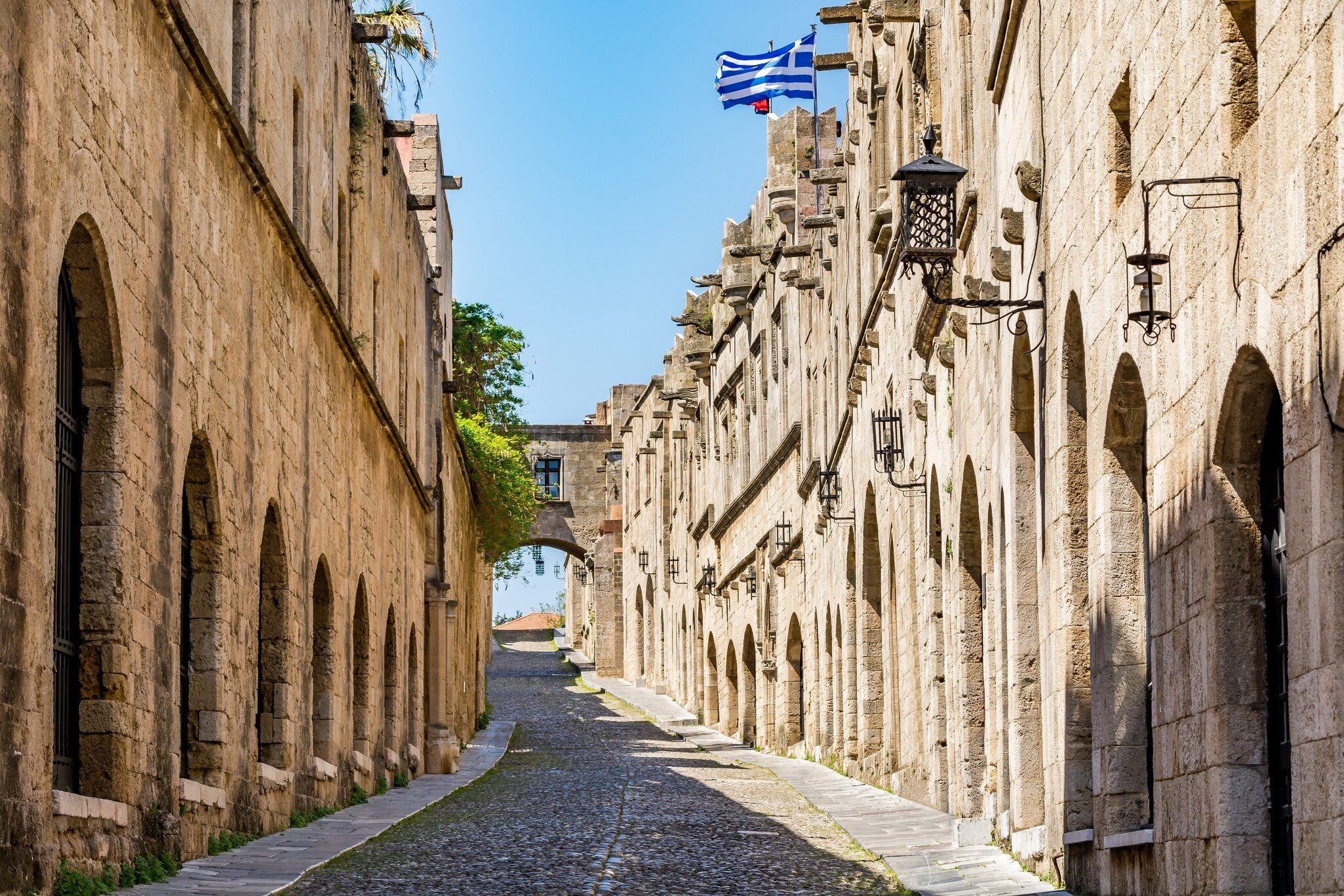 The Street of the Knights - the most famous street in Rhodes old town, Rhodes island, Greece; Shutterstock ID 691512550; your: Sloane Tucker; gl: 65050; netsuite: Online Editorial; full: POI