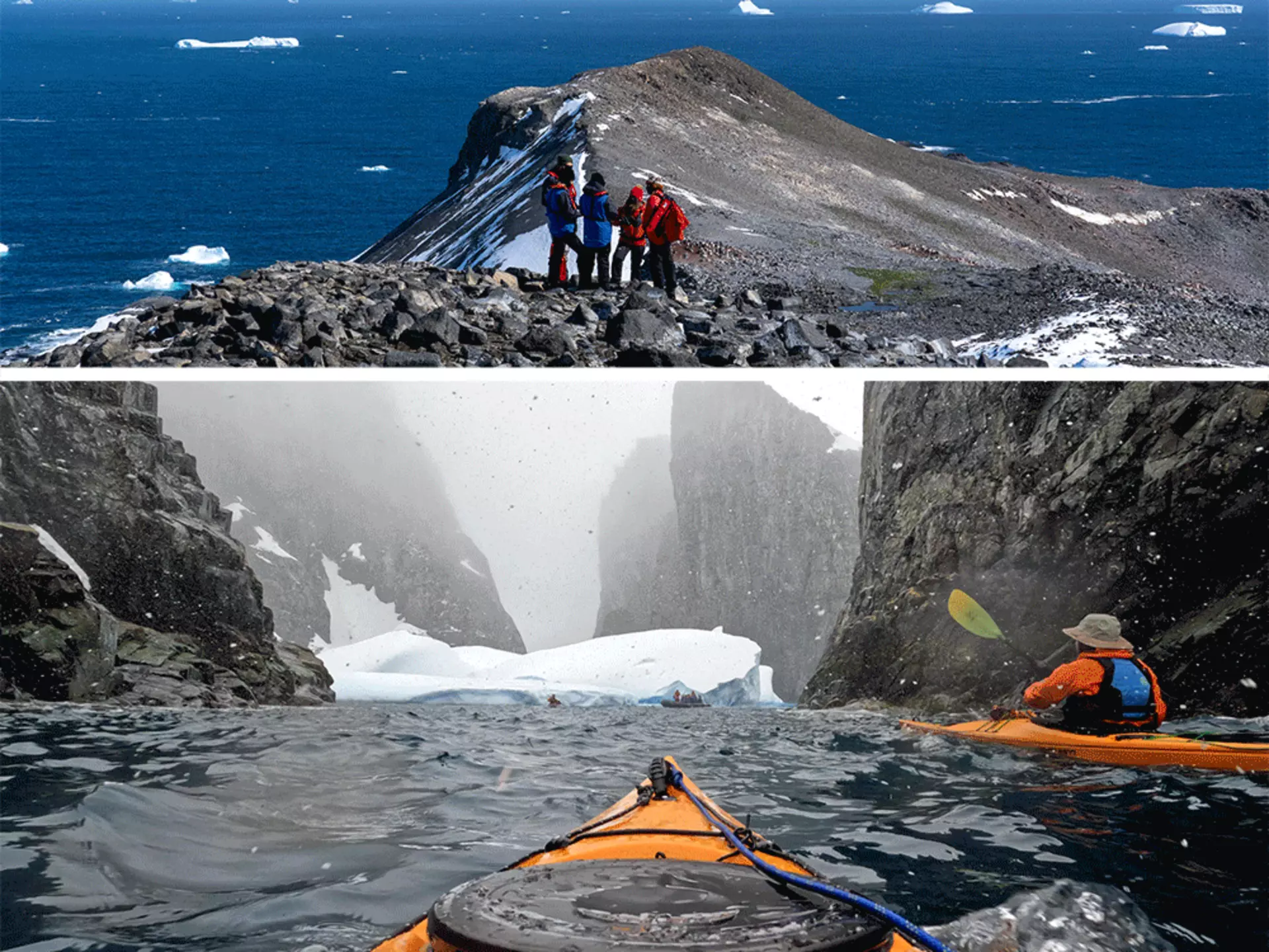 Sebastian Modak looks out from the boat, Greg Mortimer, in Antartica.
