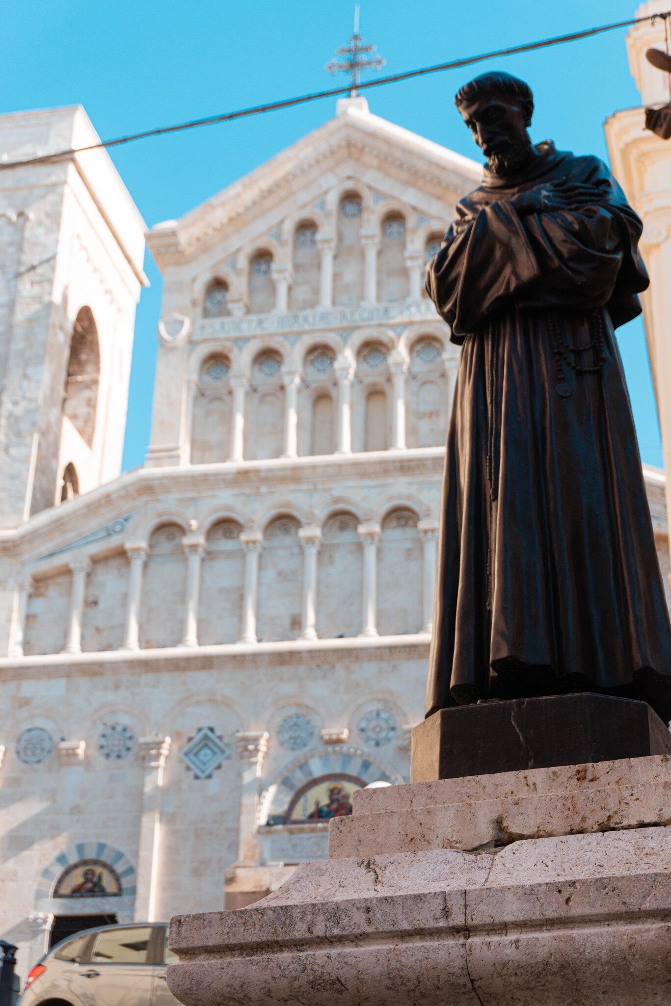 Bronze statue outside of the Cattedrale di Santa Maria in Cagliari.